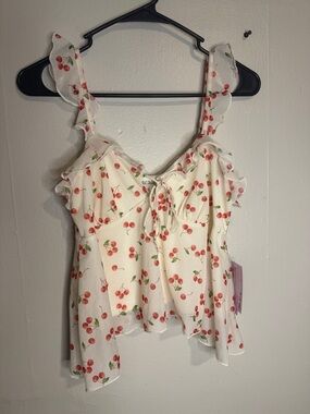 wild fable White Cherry Print Ruffle Tie-Front Cami